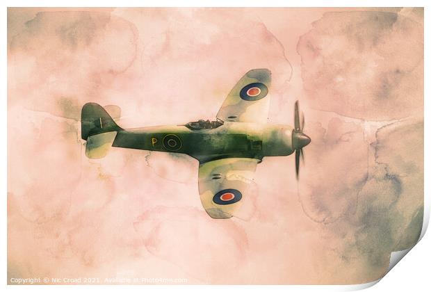 Hawker Fury Watercolour Sketch Print by Nic Croad