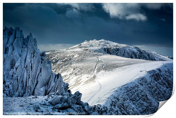 Glyder Fawr in winter. Snowdonia. Print by John Henderson