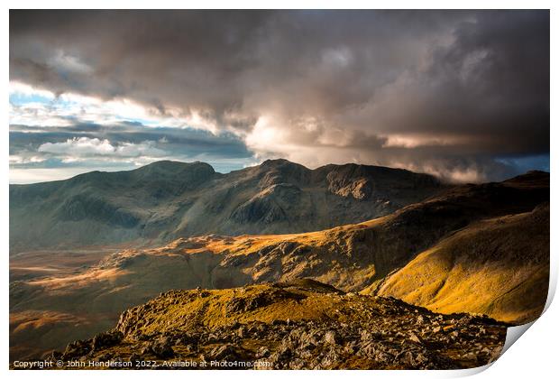 Scafells sunset from the Crinkle Crags ridge. Print by John Henderson