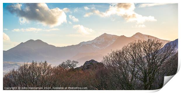 Snowdon Yr Wyddfa  sunset panorama Print by John Henderson