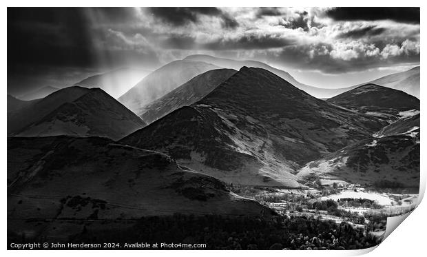 Lake District fell monochrome Print by John Henderson