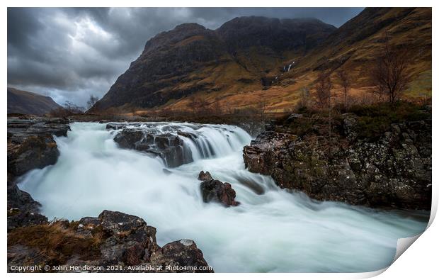 Glencoe waterfall in spate Print by John Henderson