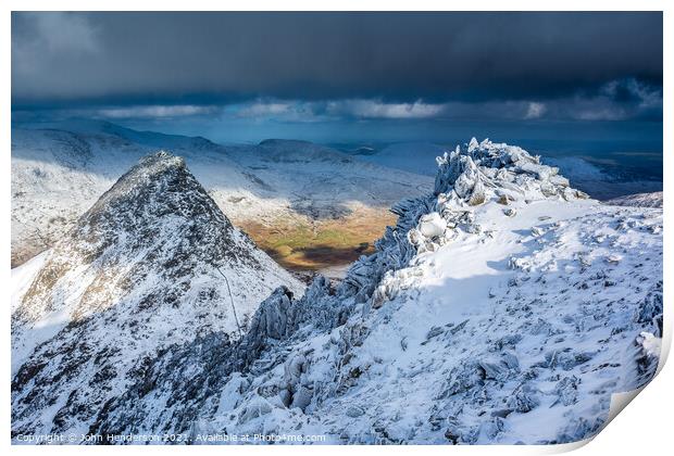 Tryfan from the top of Glyder Fach. Print by John Henderson