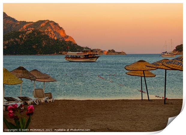 Icmeler beach at sunset, Turkey Print by Keith McManus