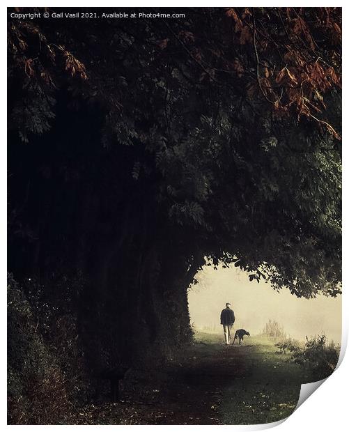  Old Man Walking Dog Print by Gail Vasil