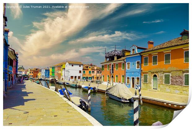 Burano coloured houses along the canal, Venice, Italy  Print by Jules D Truman