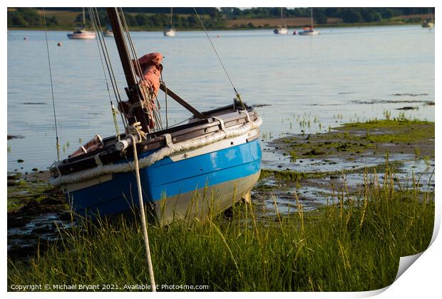 small boat at low tide manningtree essex Print by Michael bryant Tiptopimage