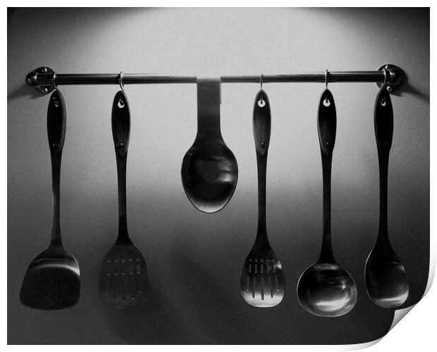 Kitchen utensils in black and white  Print by Michael bryant Tiptopimage