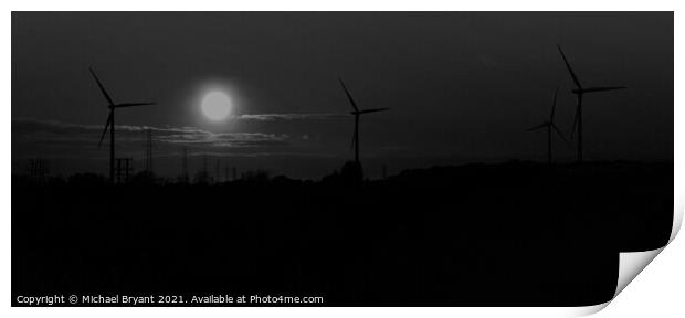 Sunset over windfarm Print by Michael bryant Tiptopimage