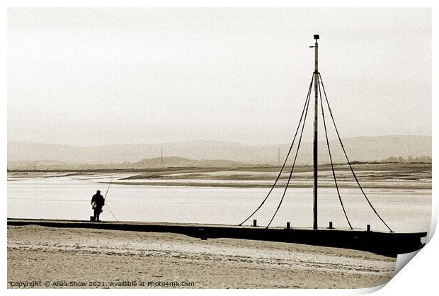 Fisherman on the jetty at Burnham on Sea Print by Allan Snow