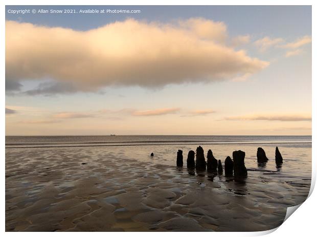 Old Wooden Stumps on Blue Anchor Beach, Somerset Print by Allan Snow