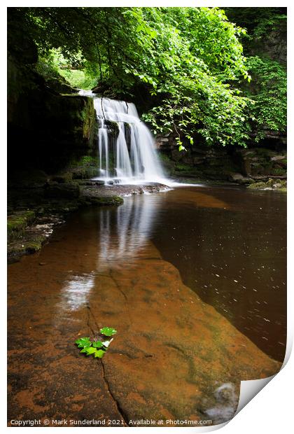 West Burton Waterfall in Summer Wensleydale Print by Mark Sunderland