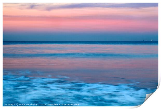 Pink Twilight Reflecting on the Sea at Saltburn Print by Mark Sunderland