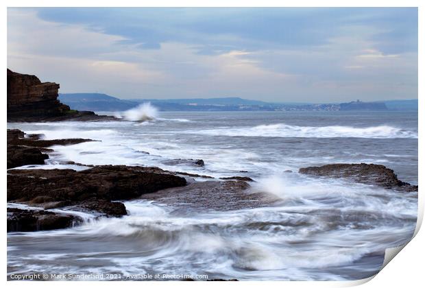 View across the Waves to Scarborough from Filey Br Print by Mark Sunderland