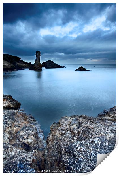 Rock and Spindle on the Fife Coast Print by Mark Sunderland