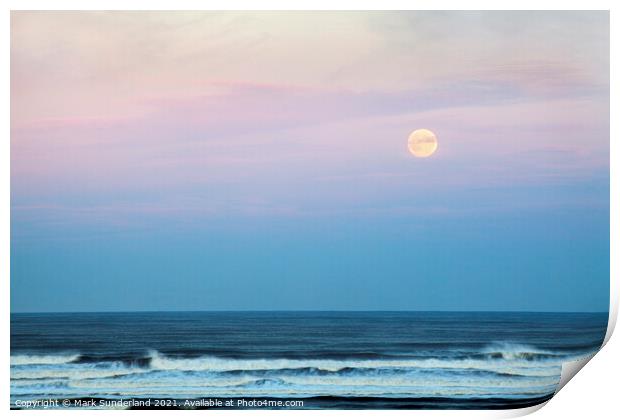 Moonrise over the North Sea at Alnmouth Print by Mark Sunderland