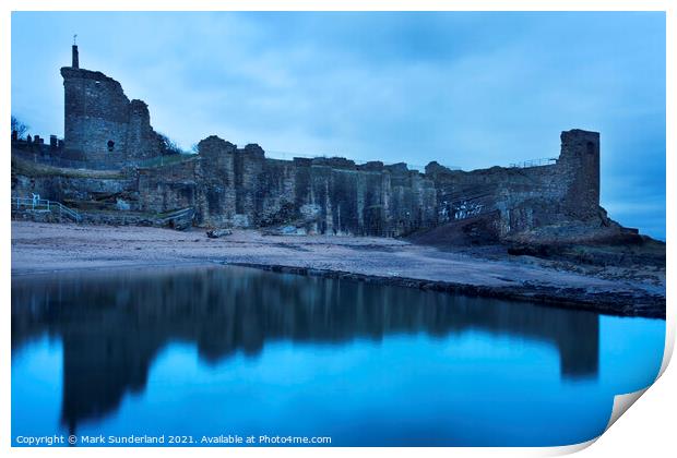 St Andrews Castle Reflected in the Bathing Pond before Dawn Print by Mark Sunderland