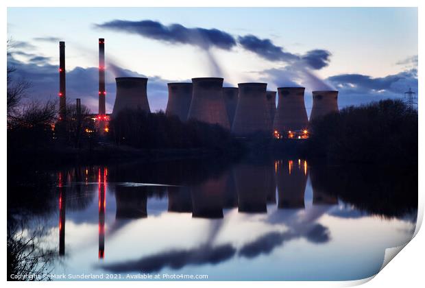 Ferrybridge Power Station Reflected in the River Aire Print by Mark Sunderland