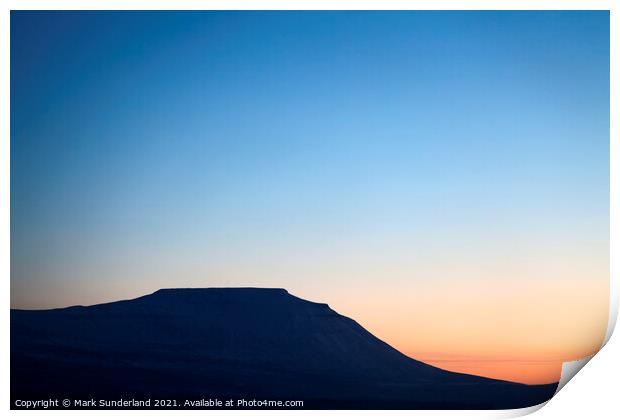 The Flat Topped Peak of Ingleborough at Sunset in Winter Print by Mark Sunderland