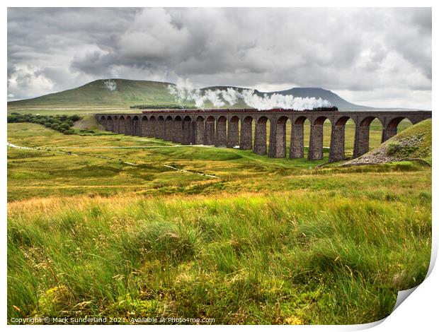 Steam Train Crossing the Ribblehead Viaduct in the Yorkshire Dales Print by Mark Sunderland