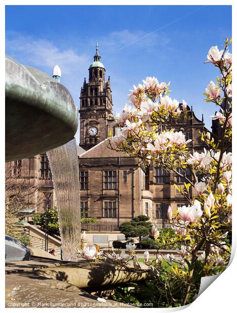 Peace Garden and Town Hall at Sheffield Print by Mark Sunderland