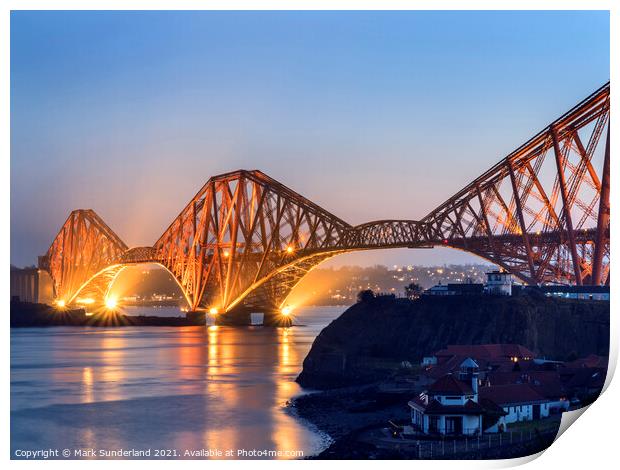 Forth Bridge at Dusk North Queensferry Print by Mark Sunderland