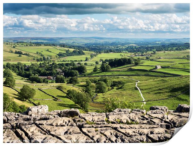 View over Malhamdale from Malham Cove Print by Mark Sunderland