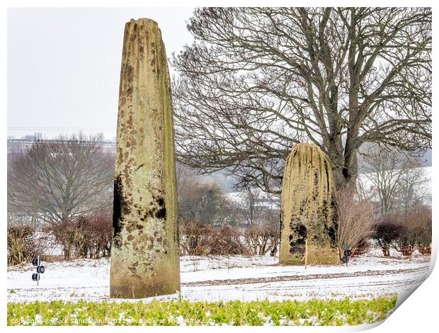 The Devils Arrows in Winter at Boroughbridge Print by Mark Sunderland