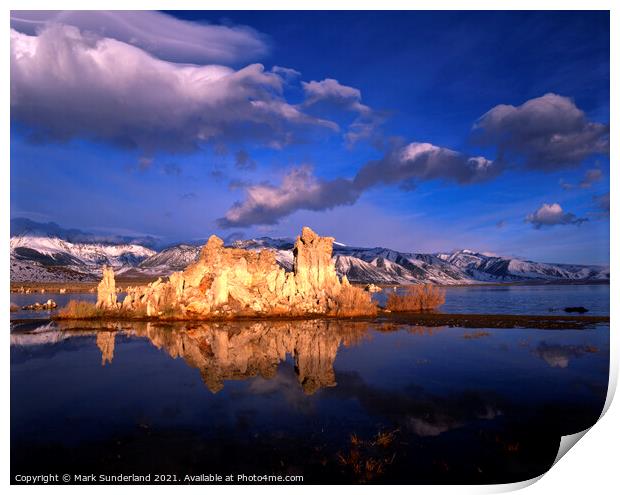 Tufa Formation in Mono Lake at Sunrise Print by Mark Sunderland