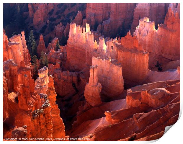 Backlit Hoodoos from Inspiration Point Bryce Canyon Print by Mark Sunderland