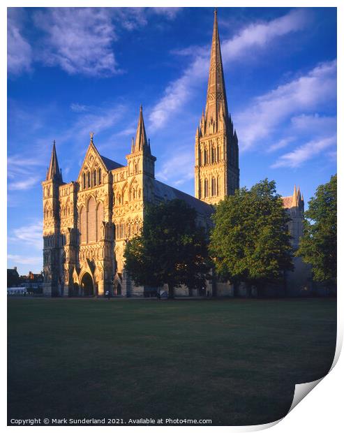 Salisbury Cathedral at Sunset Print by Mark Sunderland