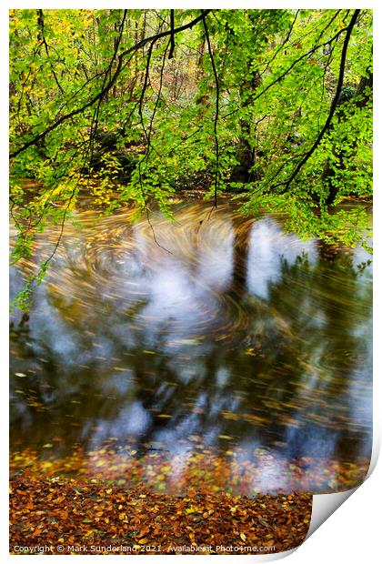Swirling Leaves in the River Wharfe Strid Wood Wharfedale Print by Mark Sunderland