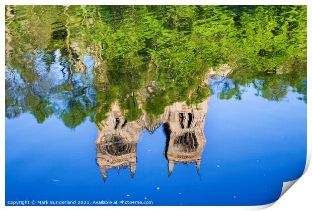 Durham Cathedral in Spring Reflected in the River Wear Print by Mark Sunderland