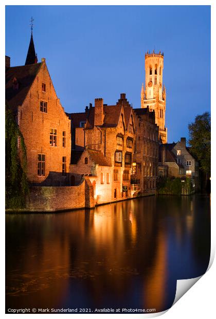 River Dijver and Belfort Bruges Print by Mark Sunderland