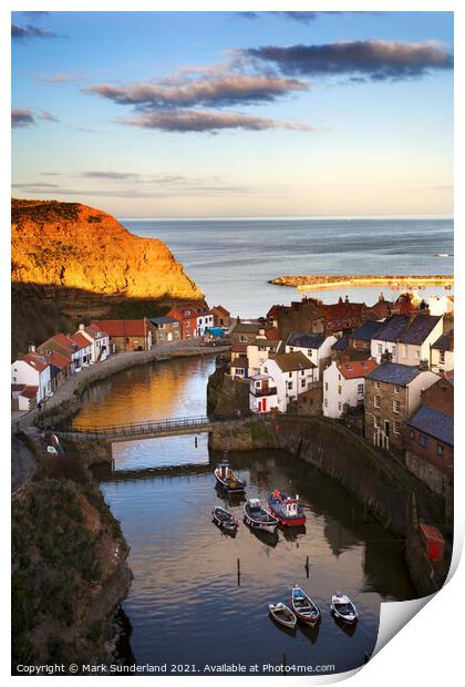 Staithes at Sunset North Yorkshire England Print by Mark Sunderland