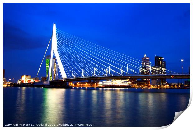 Erasmus Bridge Rotterdam Print by Mark Sunderland