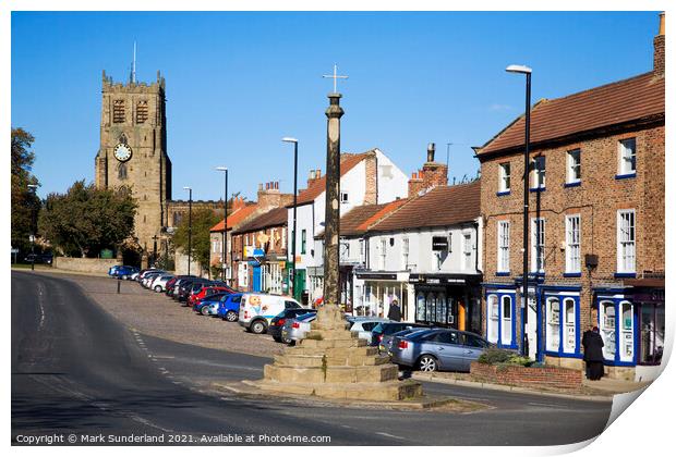 Bedale Market Cross and Church North Yorkshire Eng Print by Mark Sunderland