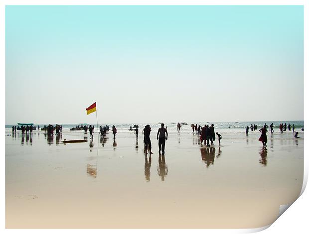 Tourists on a Sea Beach Print by Susmita Mishra