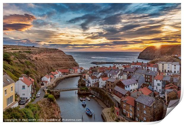 Sunrise over Staithes Print by Paul Smith