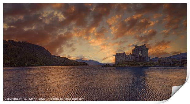 Sunset at Eilean Donan Castle Print by Paul Smith