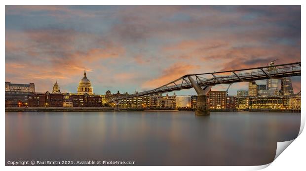 Sunset over St Paul's and the Millenium Bridge Print by Paul Smith