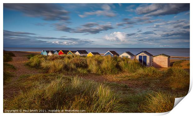 Southwold Beach Huts at Sunset Print by Paul Smith