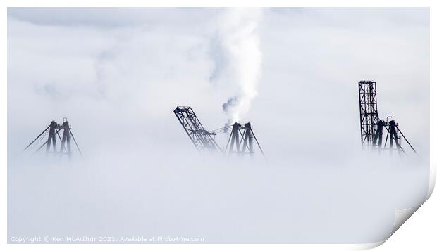 Cranes in the mist  Print by Ken McArthur