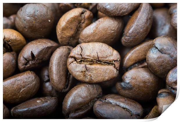 Dark roasted coffee beans ,close up Print by Emils Vanags