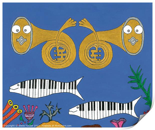 Piano Musical Fish Original Acrylic Painting Print Print by Steve Tucker
