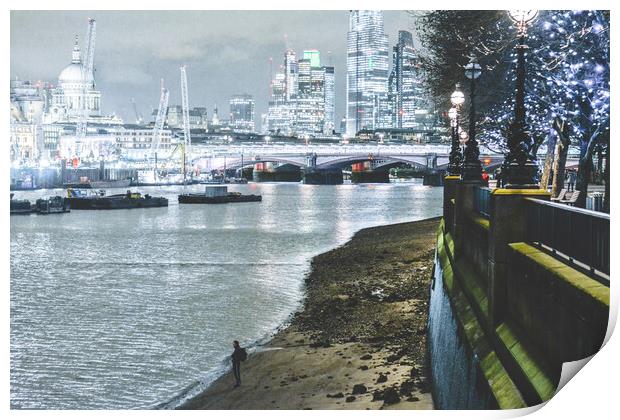 London River Thames : Lone Figure Print by Awoken Photography UK
