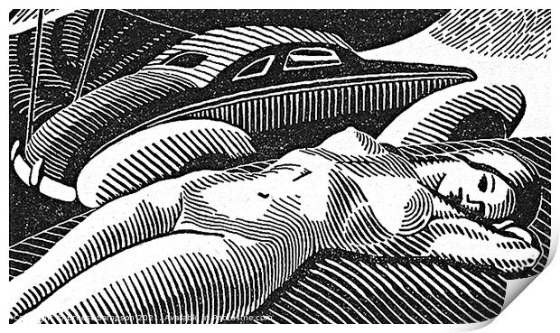 Nude Woman Lying Down Posing.  Print by Ernest Sampson