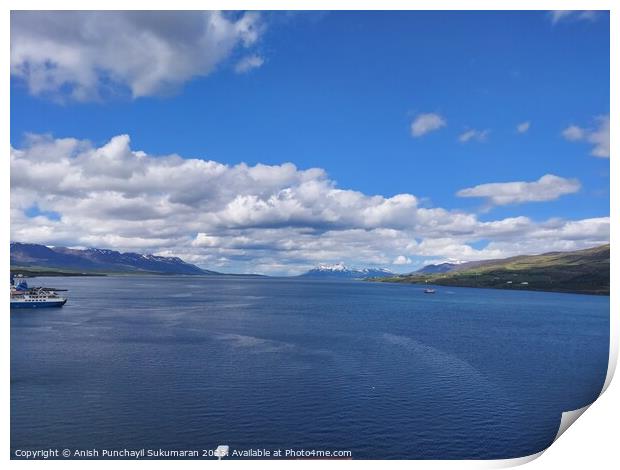 Tranquil Horizon: Beauty of Eyjafjörður Bay and Icelandic Scenic Coast Print by Anish Punchayil Sukumaran