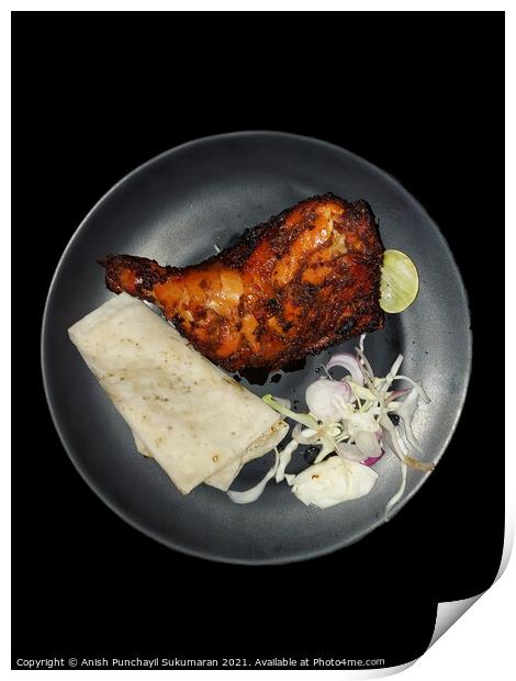 Fleshly cook barbecue chicken with rumali roti and mixed salad Print by Anish Punchayil Sukumaran