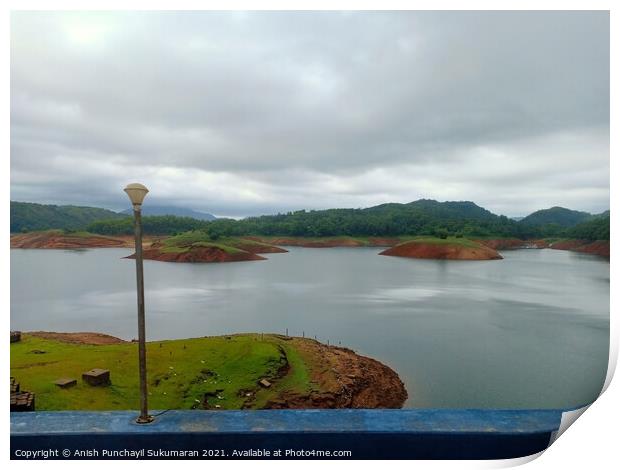 a view of kulamavu dam  in kerala India Print by Anish Punchayil Sukumaran